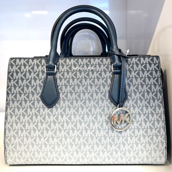 Michael Kors Sheila Medium Ombré Signature Logo Satchel Bag Navy Blue Multi - Picture 2 of 9